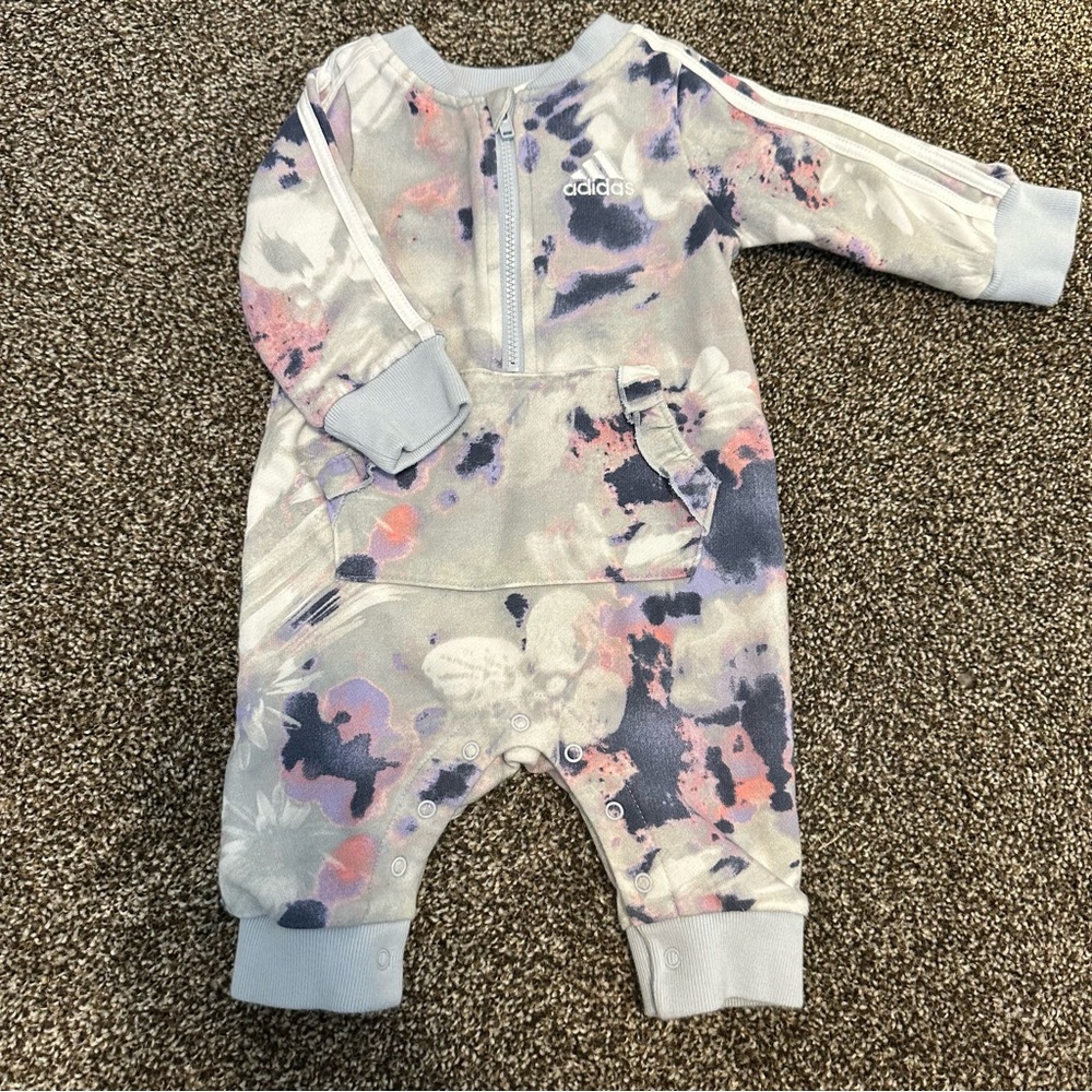 💟 BOGO! Adidas Baby Girl Floral Zip Romper - Blue & Pink